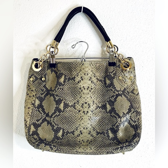 Cynthia Rowley Genuine Leather Snake Print Shoulder Bag, Gold Hardware - Picture 7 of 13